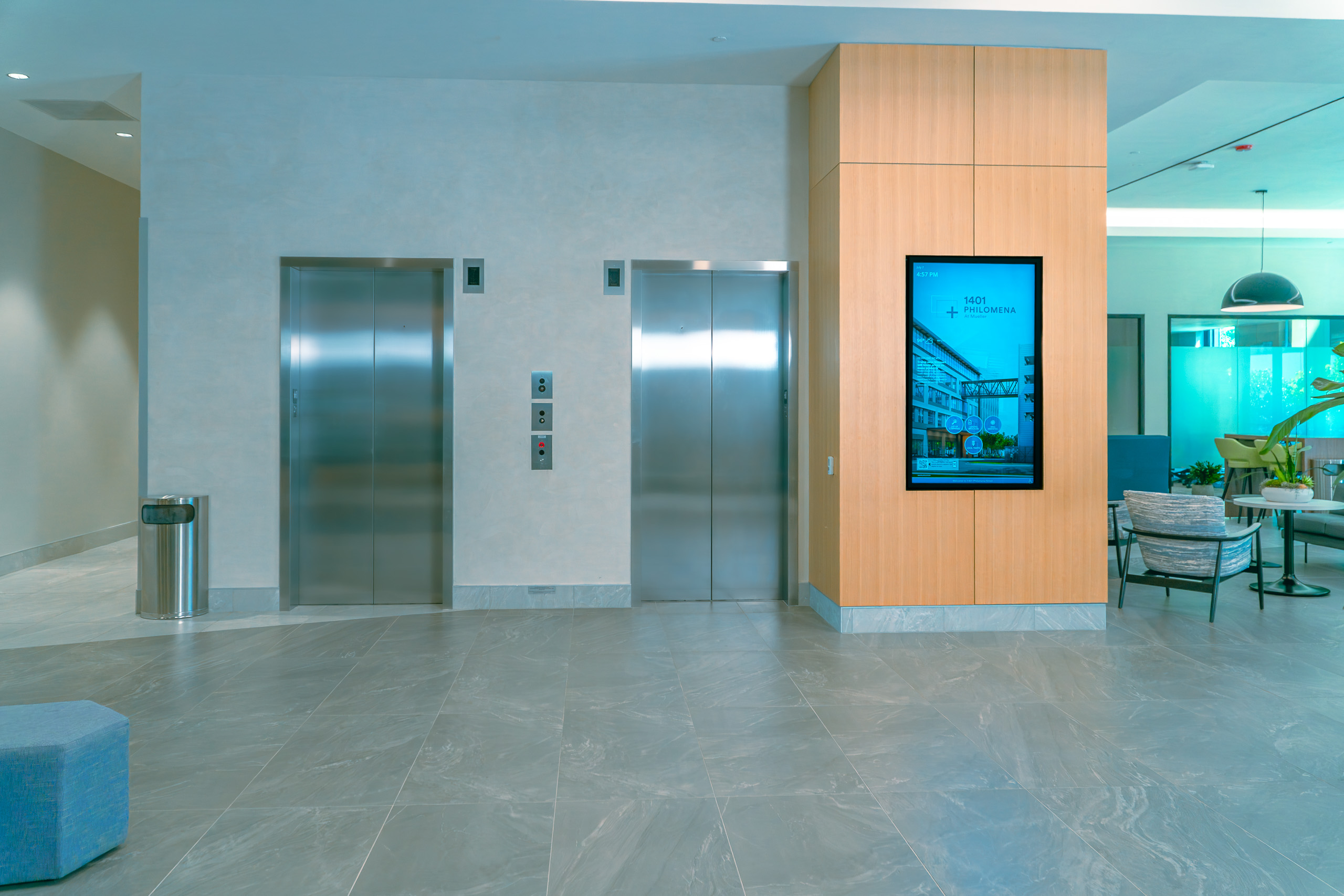 Elevators inside the AIDM first-floor lobby